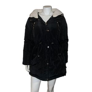 Bebe Womens Faux Sherpa Hood Anorak Coat OLYA229H Black Large NWT NWD